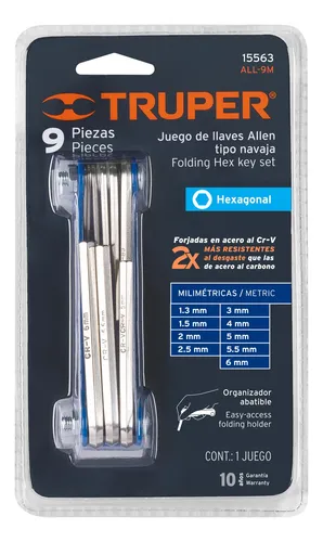[15563] JUEGO DE LLAVES ALLEN 9 PIEZAS TIPO NAVAJA TRUPER